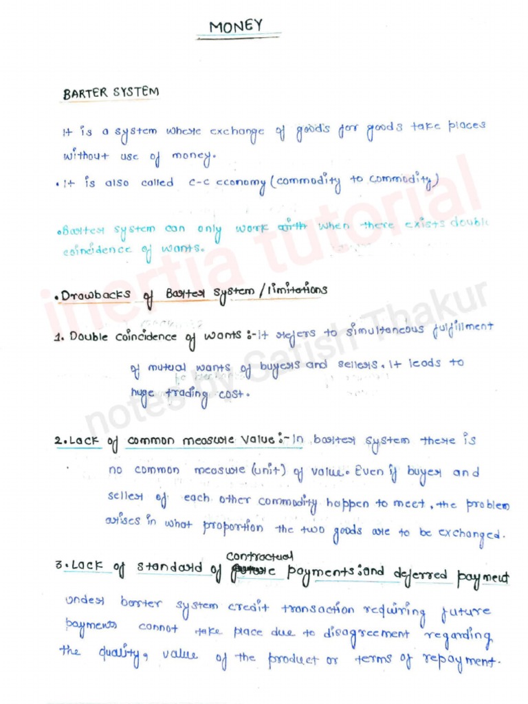 Chapter 3 Notes Money Class 12 PDF Money Financial Economics