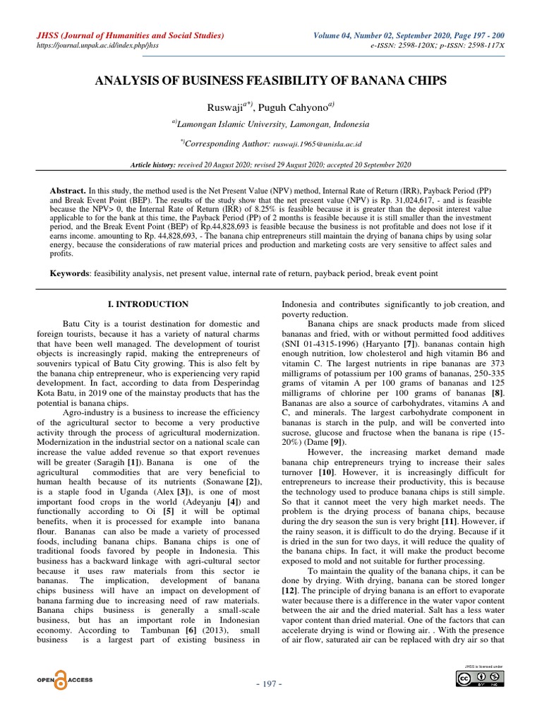 Analysis OF Business Feasibility OF Banana Chips Ruswaji, Puguh