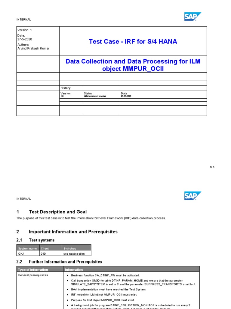 Test Case - IRF For S/4 HANA Data Collection and Data Processing For ...