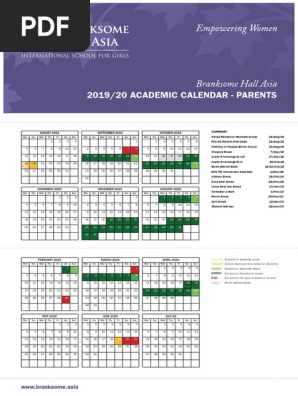 2019/20 Academic Calendar - Parents: A Comprehensive Schedule of Key Dates  for Students, Families and Staff at the International School for Girls | PDF