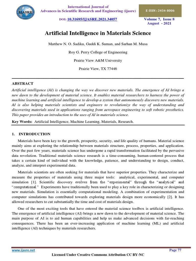 ARTIFICIAL INTELLIGENCE FOR MATERIALS SCIENCE AIMS 2026 intelligence overview