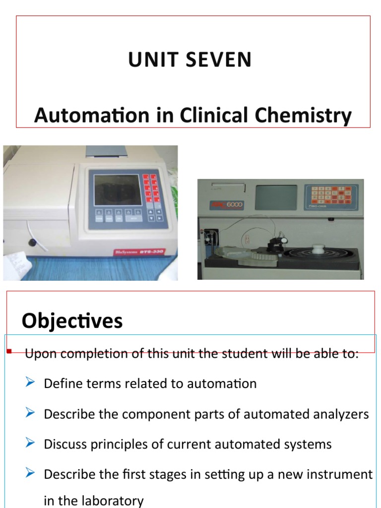 Unit Seven Automation in Clinical Chemistry PDF Spectrophotometry