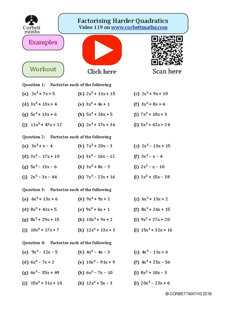 Factorising Harder Quadratics PDF PDF Mathematics Algebra