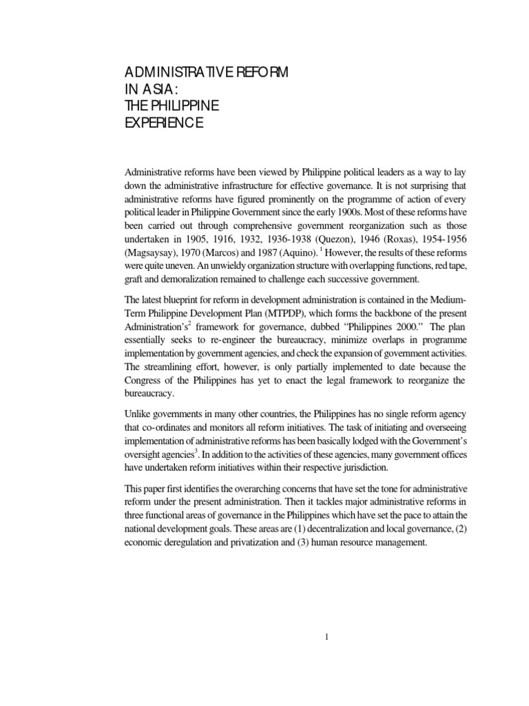 Philippine Administrative Reforms Overview | PDF | Privatization ...