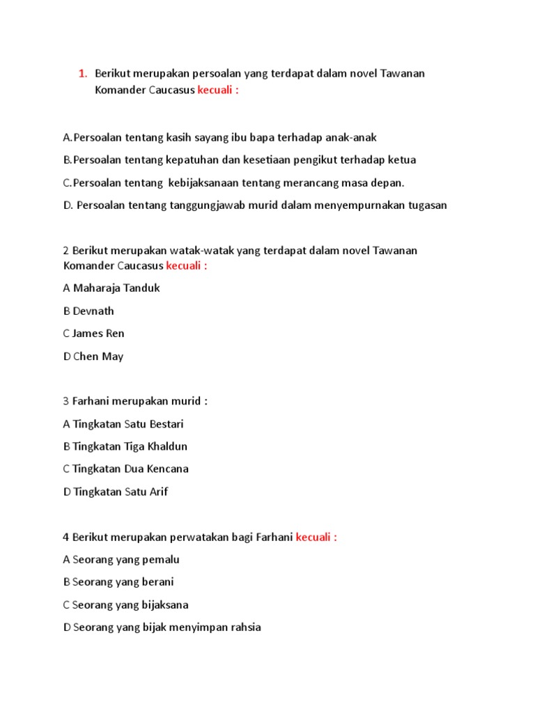 Soalan Objektif Novel Tawanan Komander Caucasus Pdf