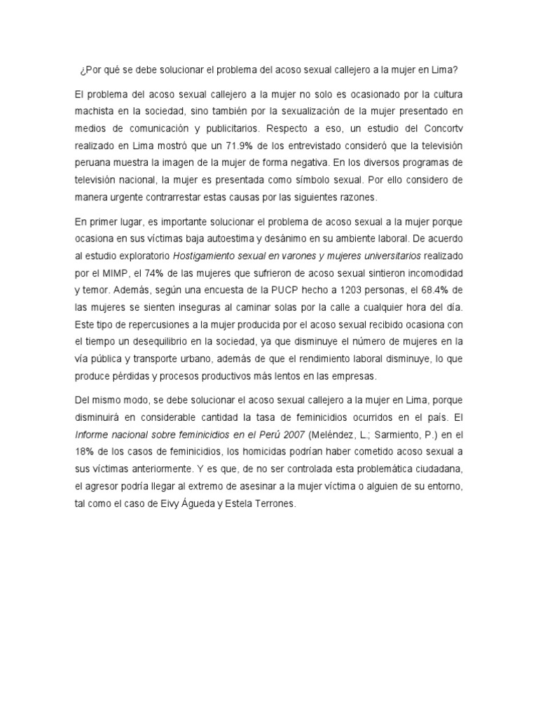 Por Qué Se Debe Solucionar El Problema Del Acoso Sexual Callejero A La ...