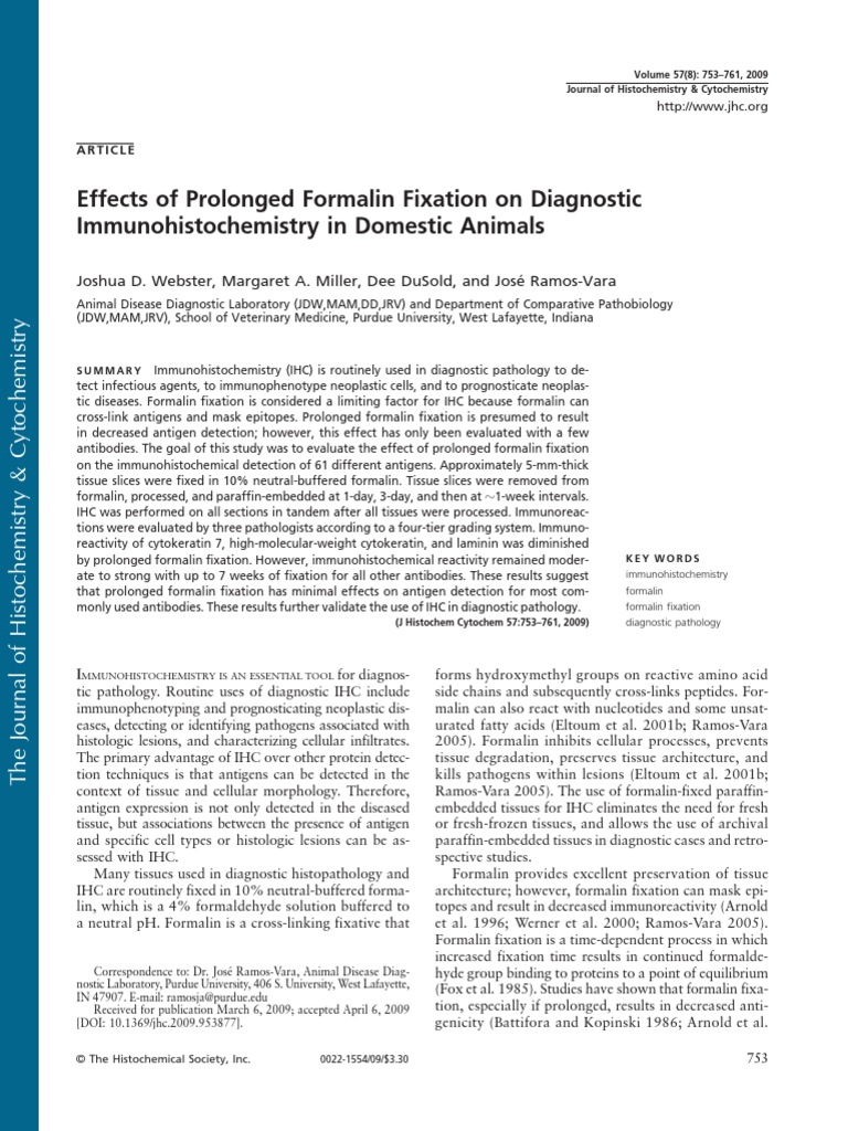 Effects of Prolonged Formalin Fixation on Immunohistochemistry Minimal