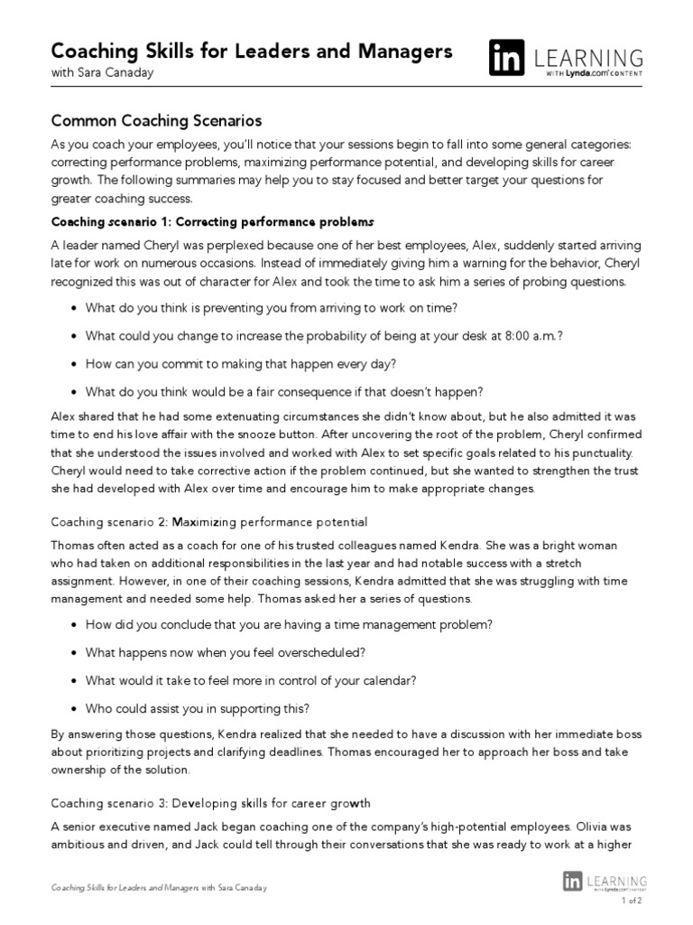 Coaching Scenarios for Leaders | PDF | Behavioural Sciences | Human Nature