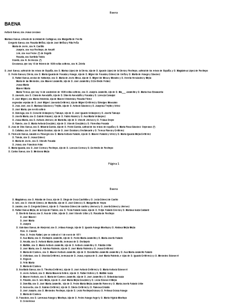 Genealogía de los Baena y Apellidos Relacionados | PDF