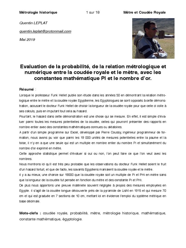 Relation entre Coudée Royale et Mètre PDF Mètre Pi — free download