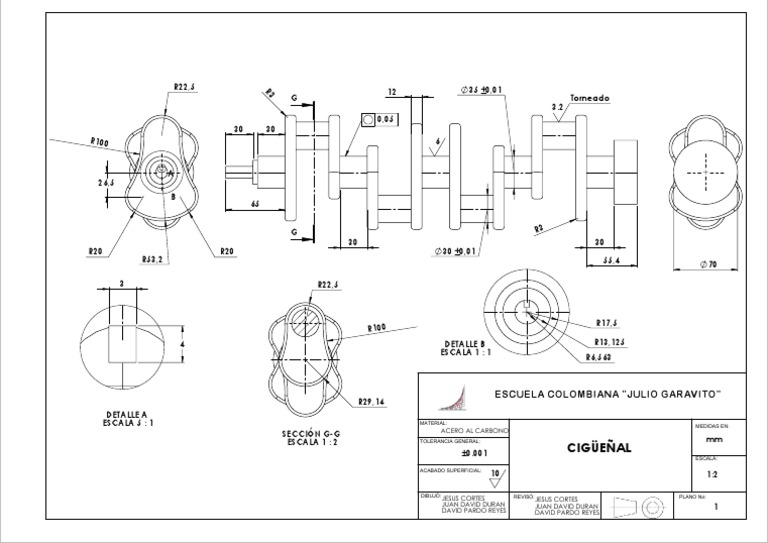 Dibujo técnico de cigüeñal y medidas | PDF