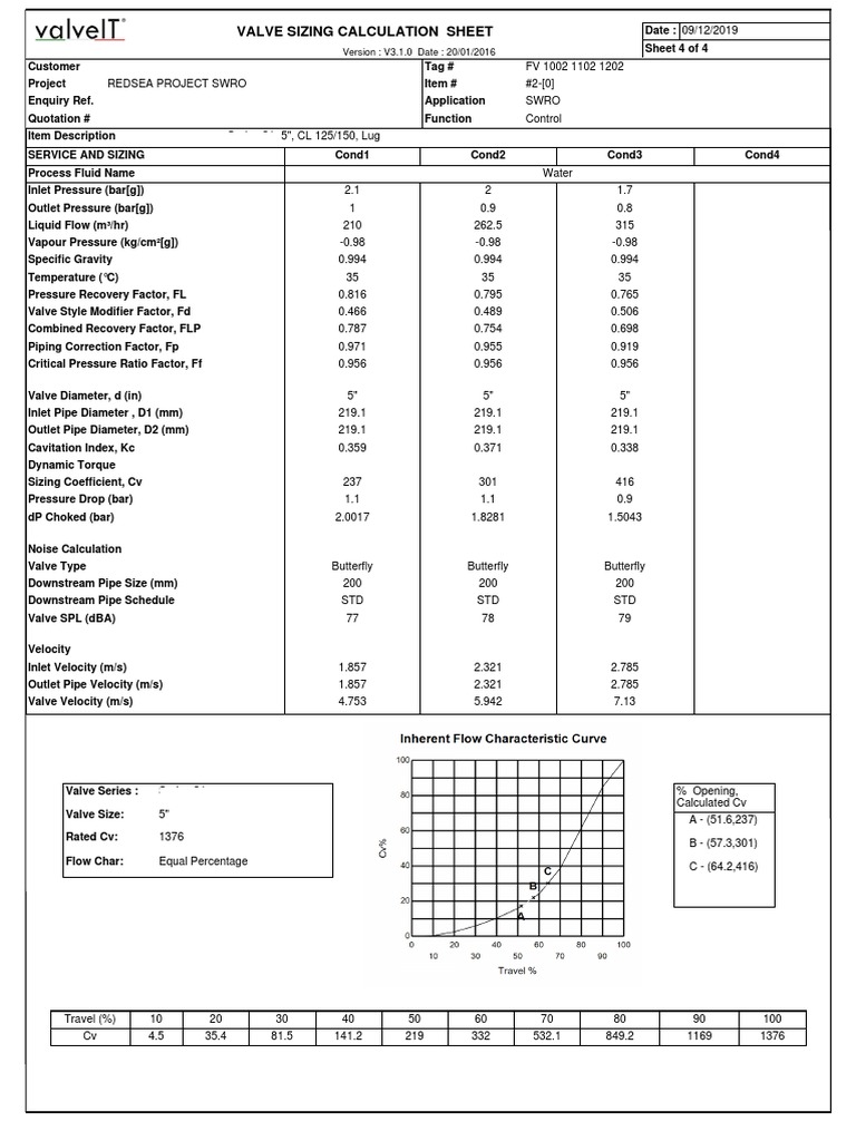 Valve Sizing Calculation Sheet | PDF | Valve | Pressure