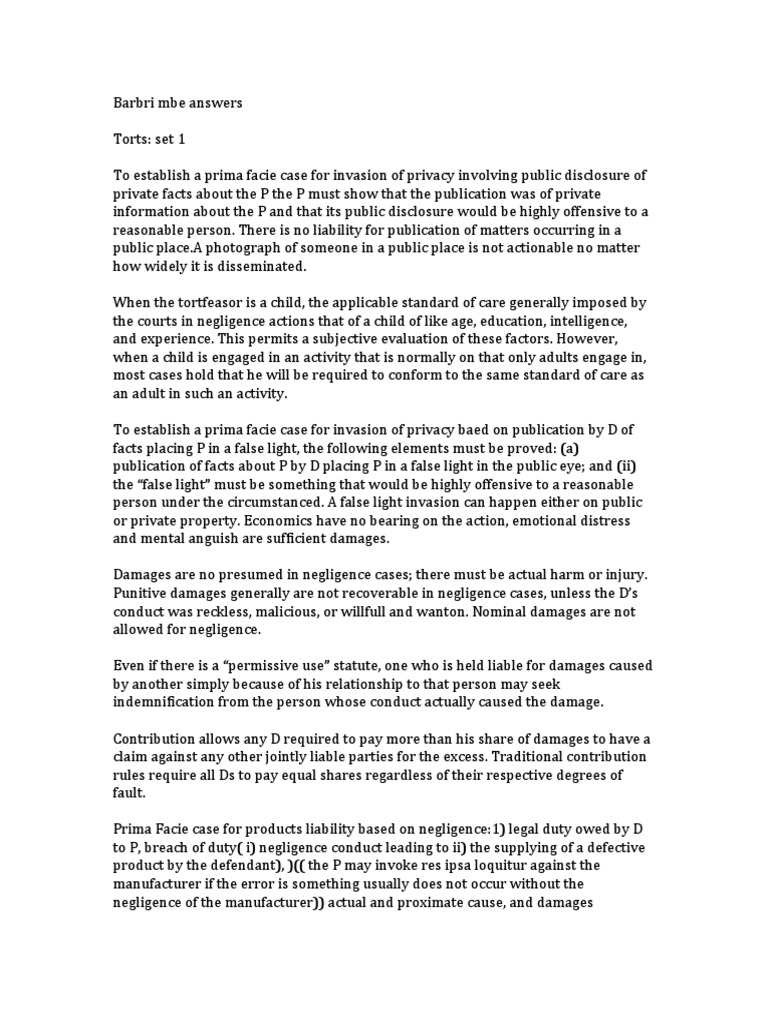 barbri-mbe-answers-pdf-negligence-tort