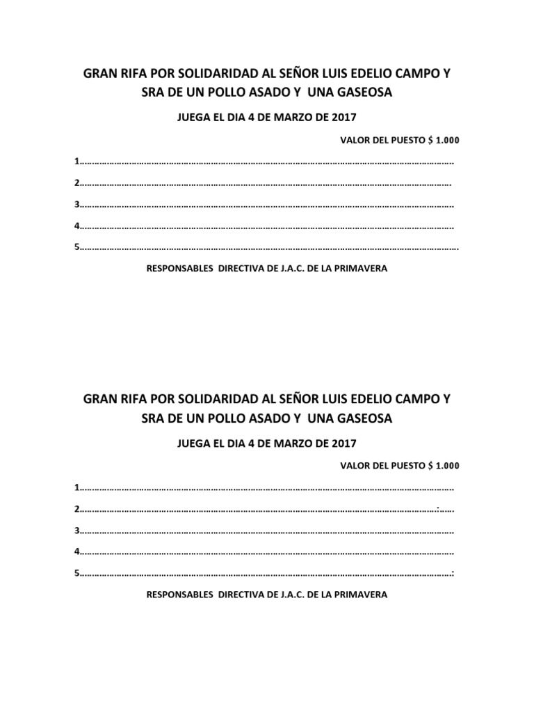 Gran Rifa de Pollo Asado y Gaseosa | PDF | Deportes y actividades al ...