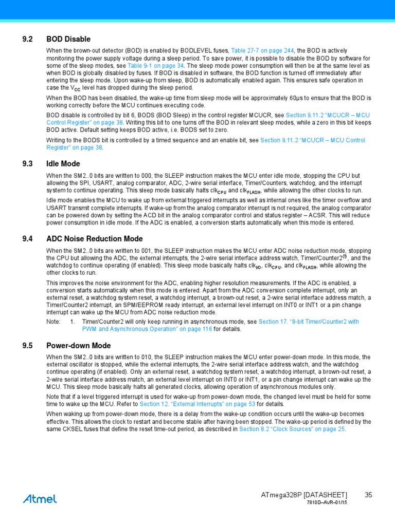 9.2 Bod Disable 35 Atmega328P (Datasheet) PDF Microcontroller Analog To Digital Converter