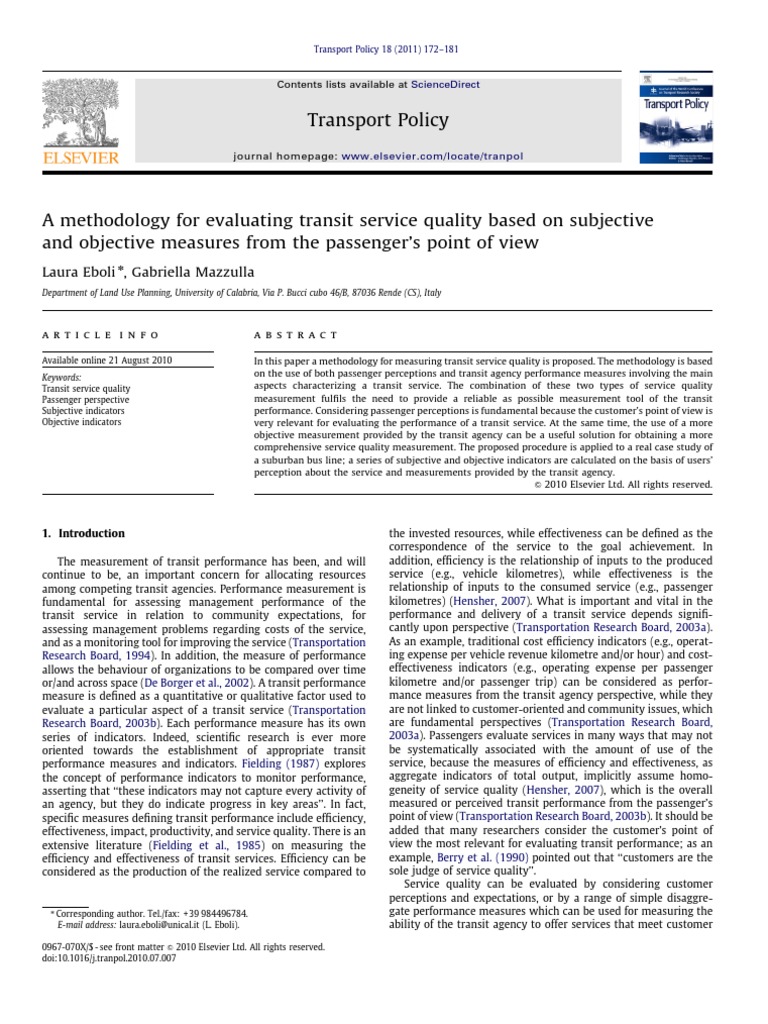 Evaluating Transit Service Quality Methodology | PDF | Customer ...