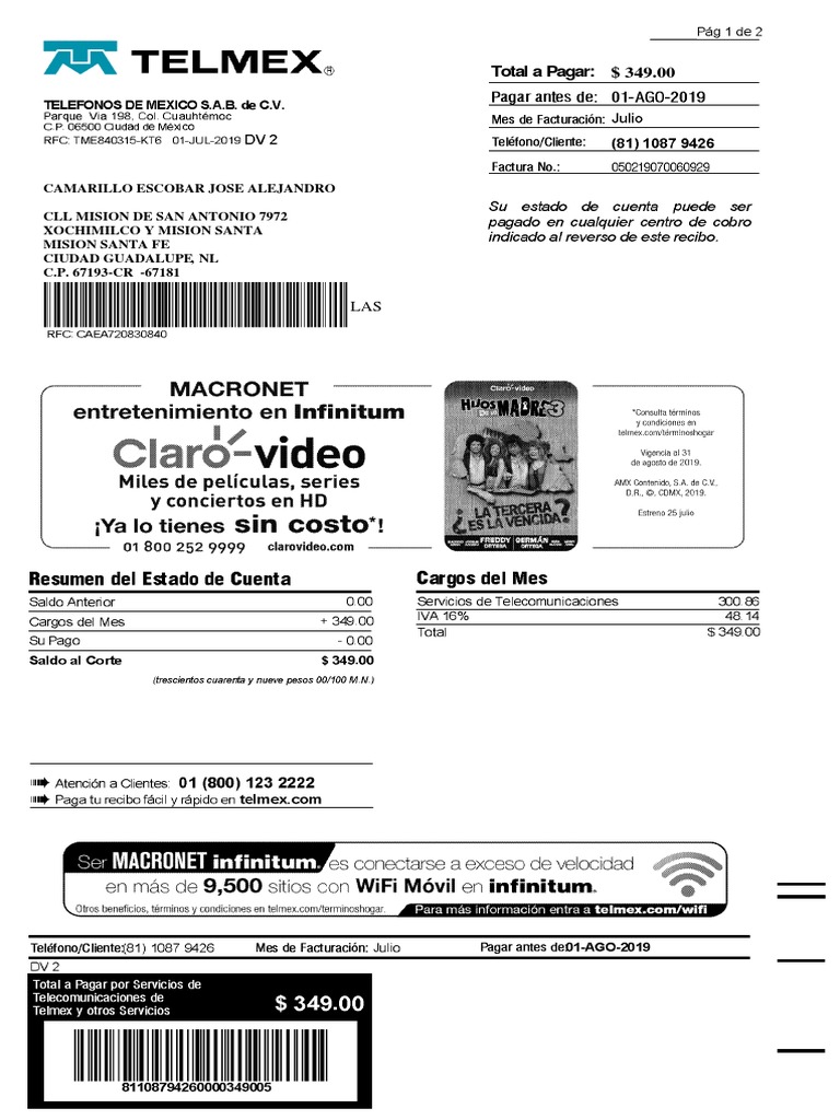 Recibo Telmex | PDF