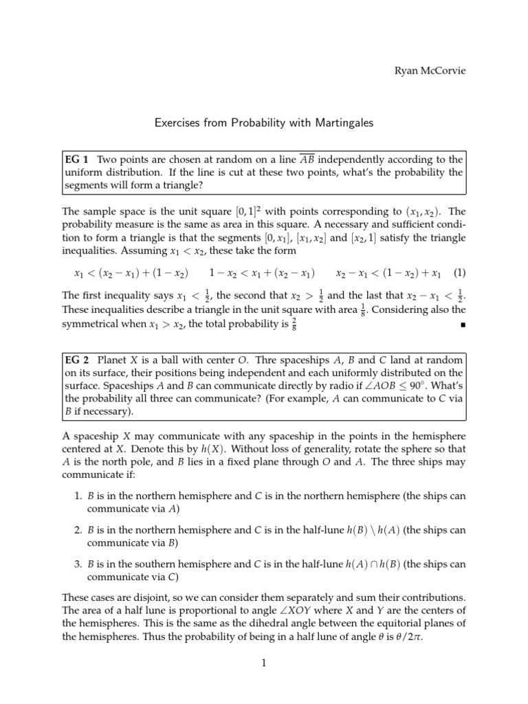 Exercises From Probability With Martingales PDF Sphere Vertex