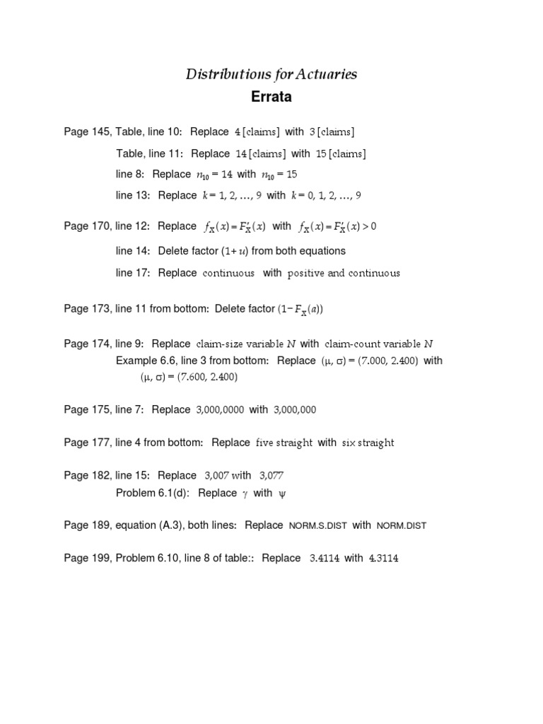 Actuarial Distributions Errata List | PDF
