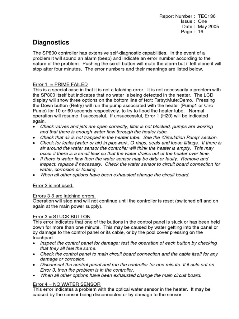 SP800 Controller Error Diagnostics Guide | PDF | Manufactured Goods ...