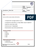 Day: Date: Subject: English Topic: Letter PP Class: Sessions: 3 Specification: Whole Class Class Duration: 2 Hours