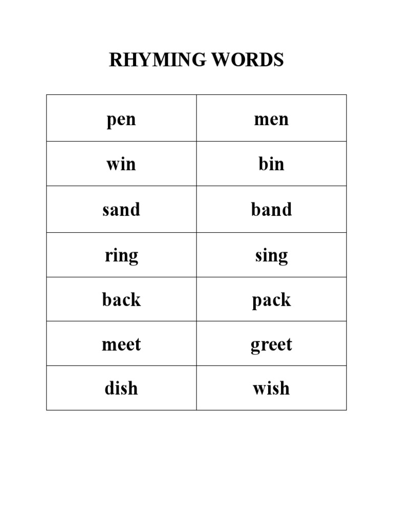 Rhyming Words List for Kids | PDF