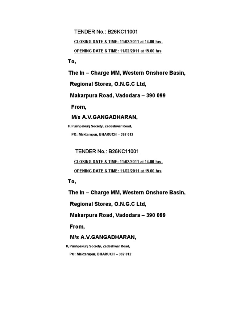 ONGC Tender B26KC11001 Details | PDF | Home & Garden