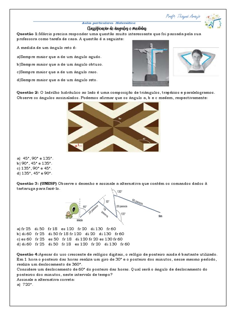 O Ângulo e suas classificações: resumo e simulado de Matemática