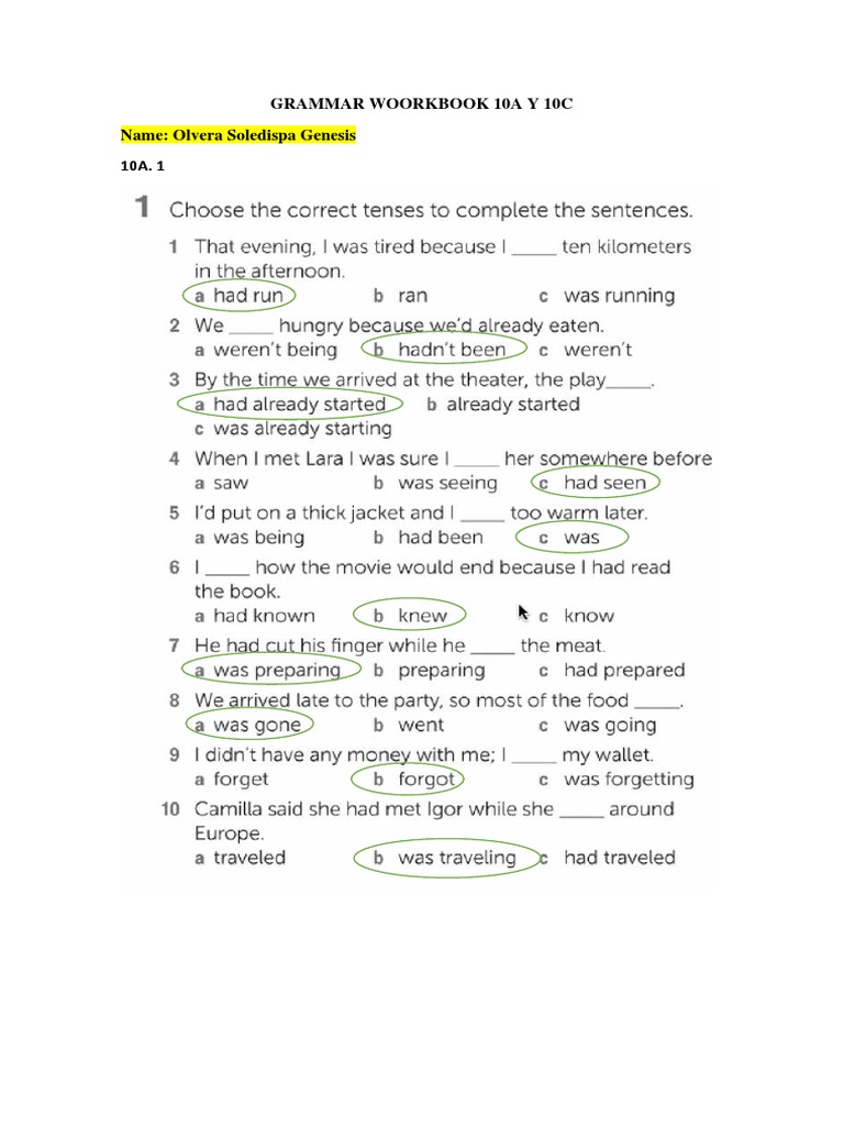 Grammar Exercises From Workbook, Unit 10A and 10 C | PDF