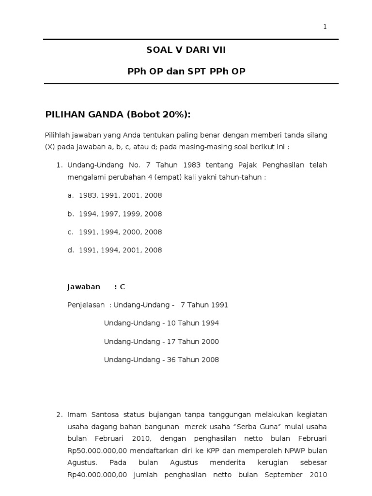 Contoh Soal Dan Jawaban Pph Pasal 21