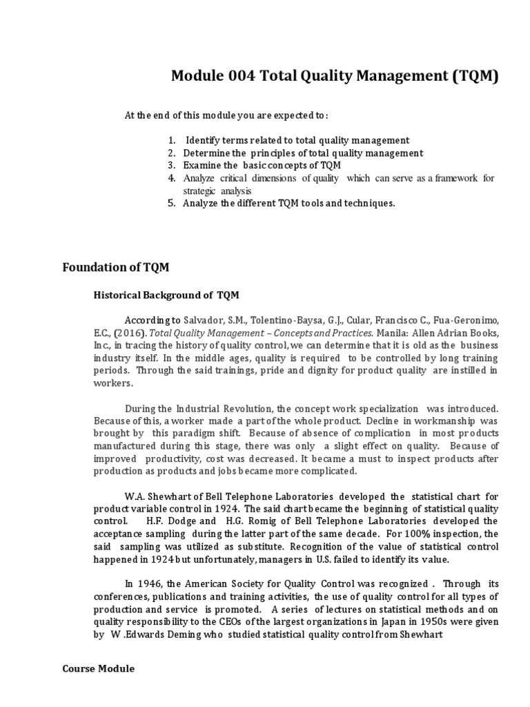 Total Quality Management Overview | PDF | Quality Management ...