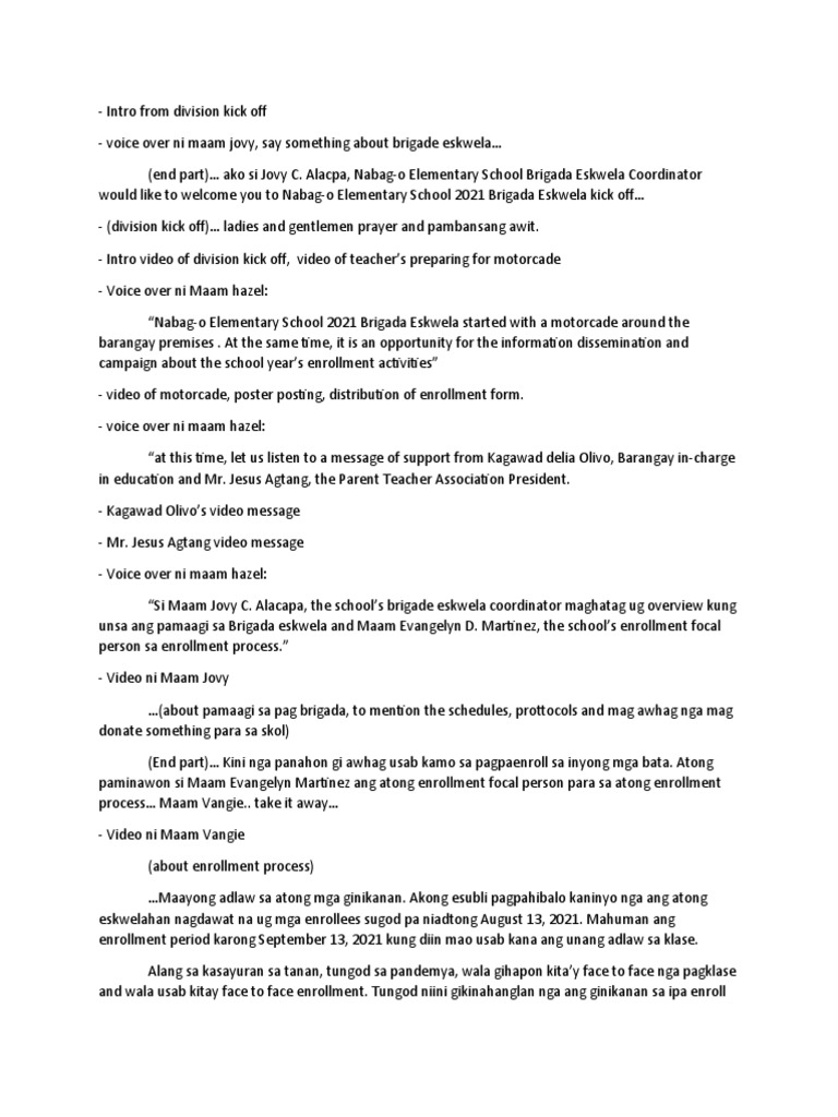 Brigada Eskwela 2025 Program Script | PDF