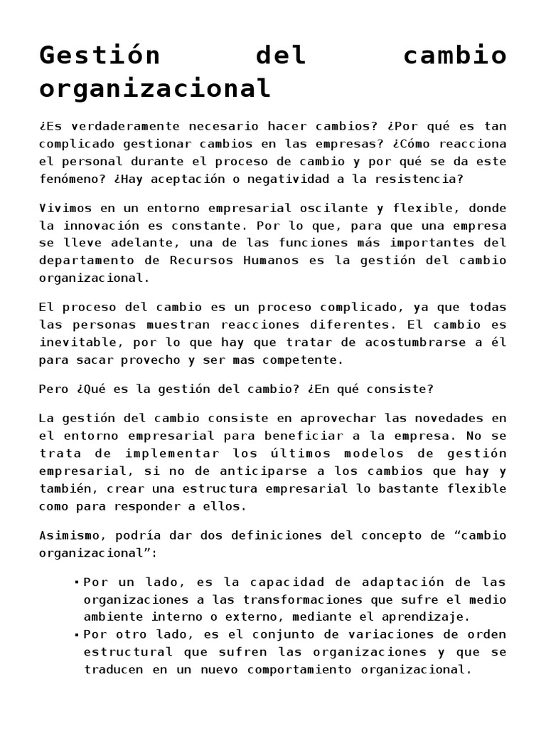 Claves Gestión del Cambio Organizacional | PDF | Planificación ...