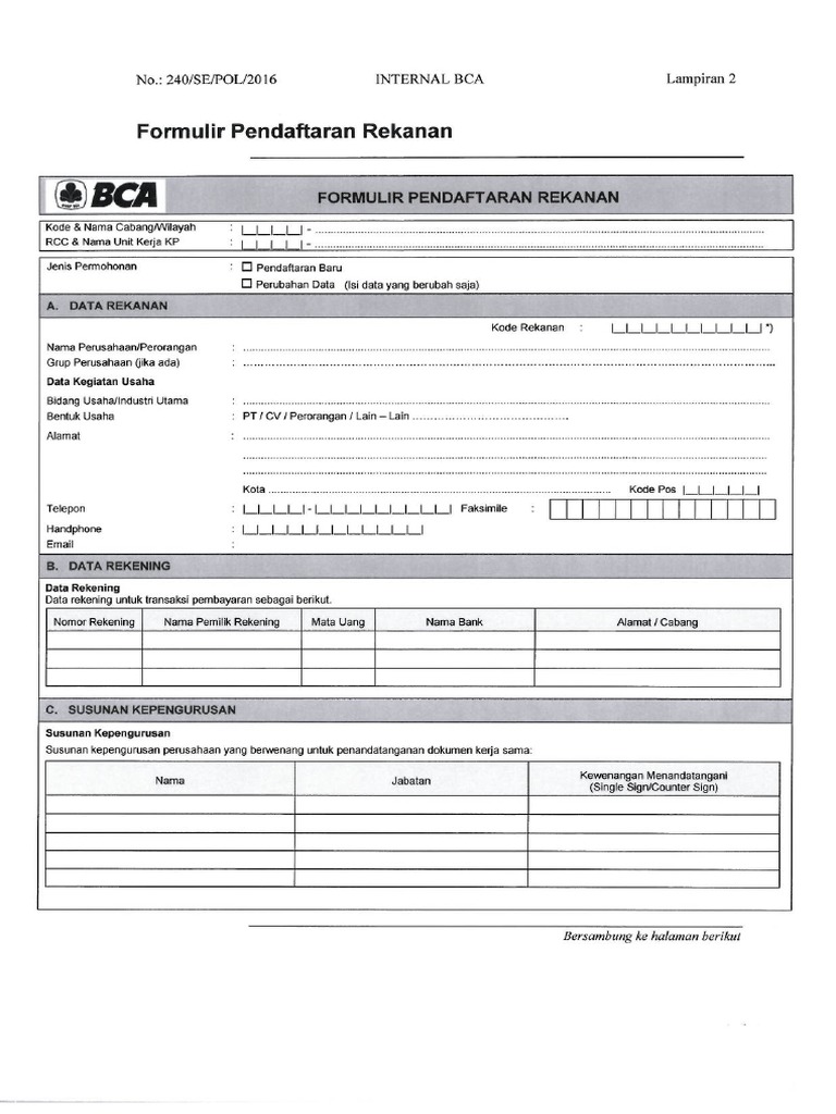 Formulir Pendaftaran Rekanan | PDF