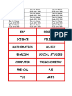 ESP Research Science Filipino Mathematics Music English Social Studies Computer Trigonometry Pre-Cal P.E TLE Arts