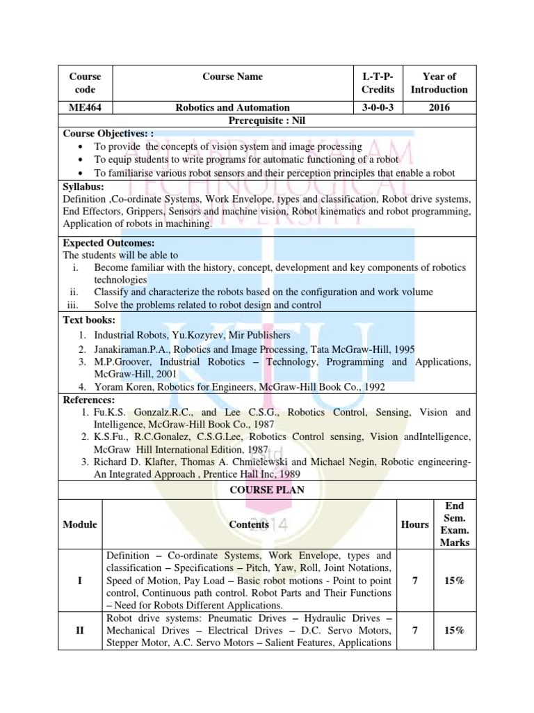 ME464 Robotics and Automation | PDF | Electric Motor | Robotics
