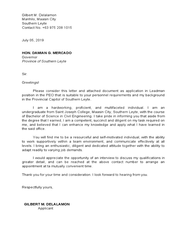 Application Letter (Provincial Capitol) PDF