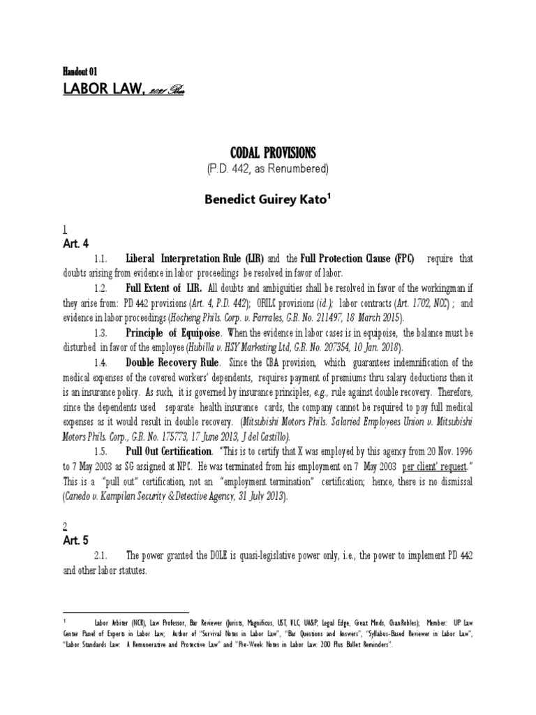 Uap Hanodut 001 Codal Provisions Annotated | PDF | Employment | Bankruptcy