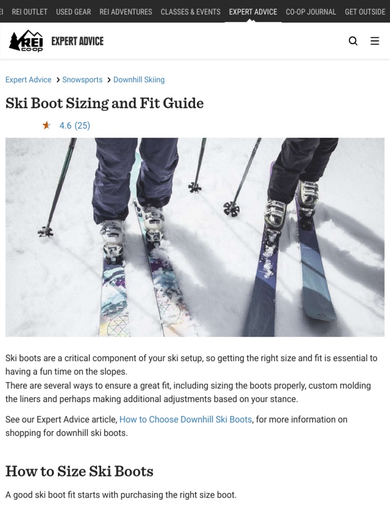 REI Ski Boot Sizing Chart & Fit Guide PDF Shoe Sock