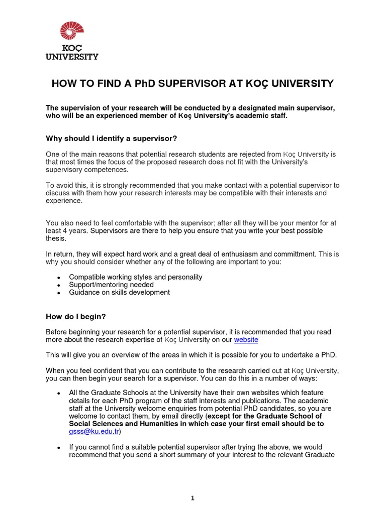 How To Find A PHD Supervisor at Koç University | PDF | Doctor Of ...
