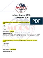 Pakistan Current Affairs September 2020