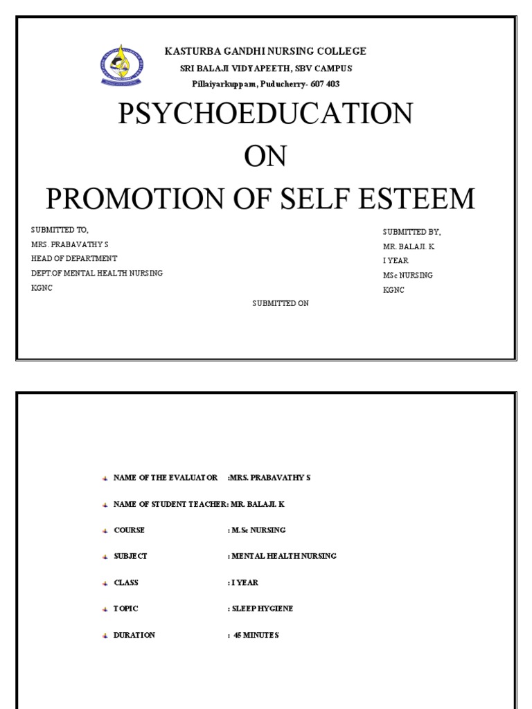 Psychoeducation on Self-Esteem Promotion | PDF | Self Esteem | Sleep