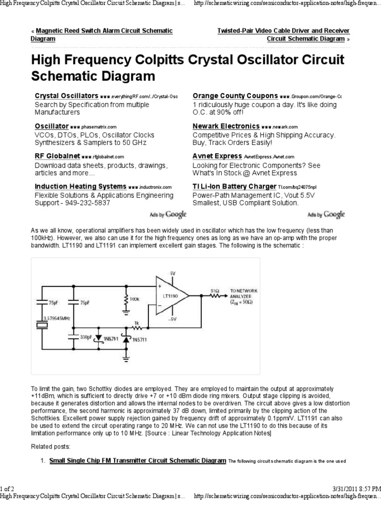 High Frequency Colpitts Crystal Oscillator Circuit Schematic Diagram