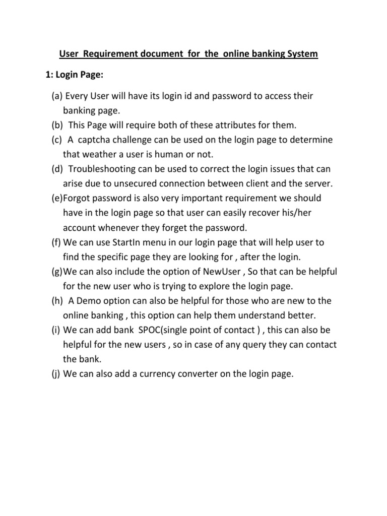User Requirement Document For The Online Banking System | PDF | Login ...