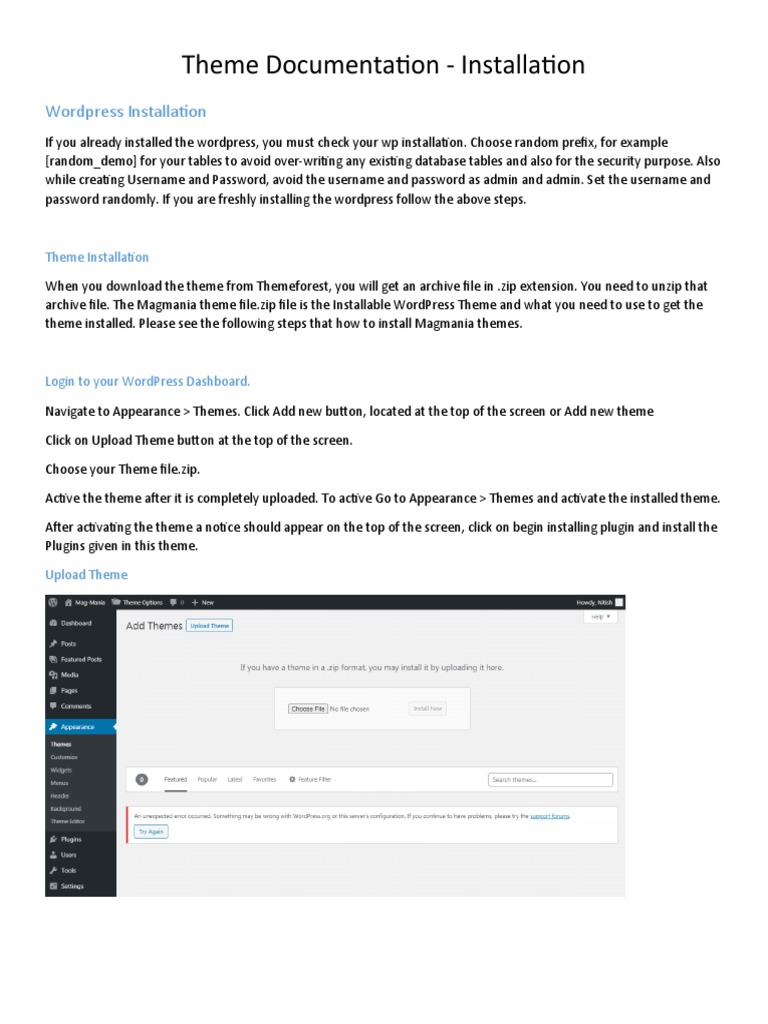 Theme Documentation - Installation | PDF | Word Press | Computing
