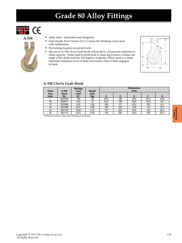 Clevis Grab Hook Crosby® A338 (Grade 80) PDF