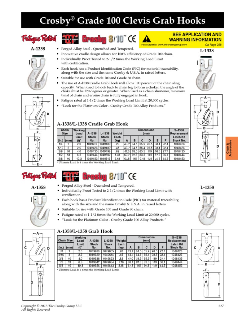 Clevis Grab Hook Crosby® A1338 (Grade 100) PDF Materials Building