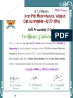 Certificate of Achievement: Vinayakrao Patil Mahavidyalaya, Vaijapur, Dist. Aurangabad.-423701 (MS)