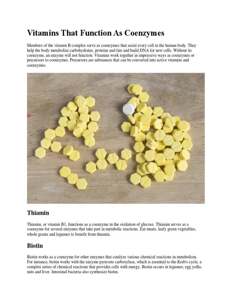 Vitamins That Function As Coenzymes Thiamin PDF Metabolism