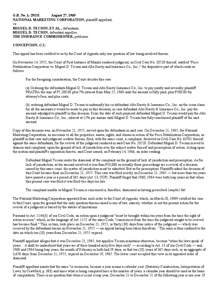 Civil Code Art. 13 Cases PDF Statute Of Limitations Complaint